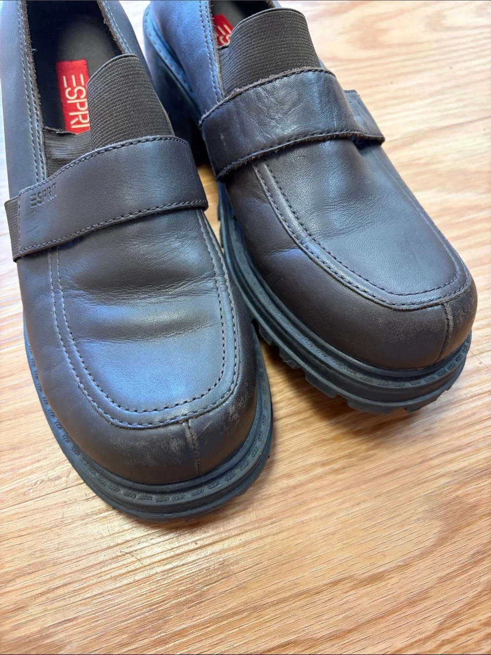 Vintage 1990’s Esprit Chocolate Brown Leather Slip-On Chunky Loafers